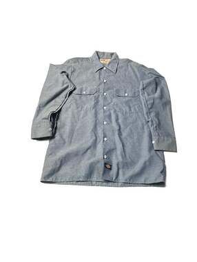 Dickies Long Sleeve Chambray Work Shirt Blue Button Down 15-15 1/2  x 32/33
